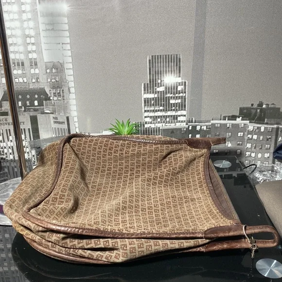 Authentic FENDI Zucca Shoulder Bag Suede Leather Brown Rehab - Picture 12 of 13